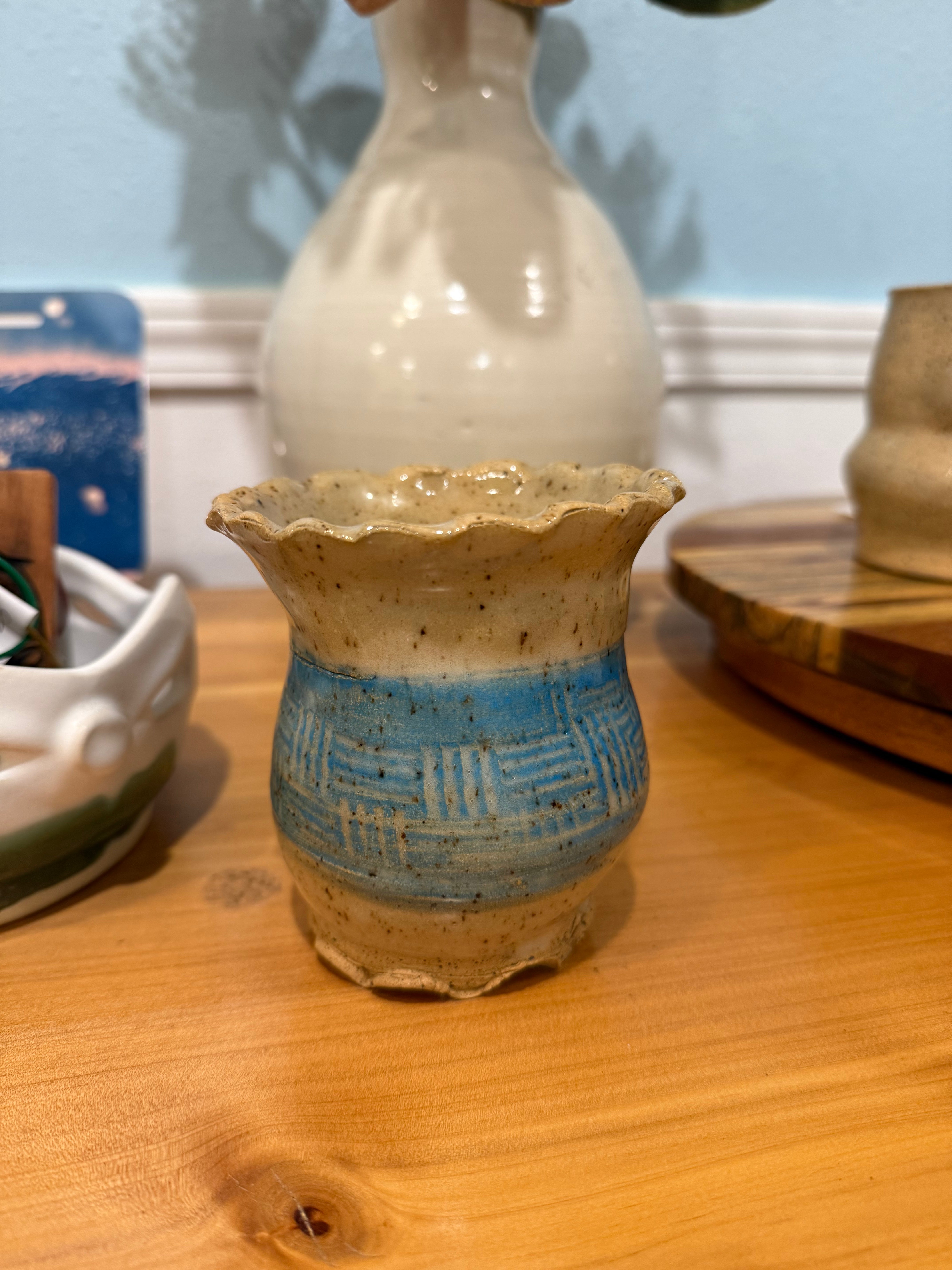 Blue Cross Hatch Vase - Suzy Sanxter