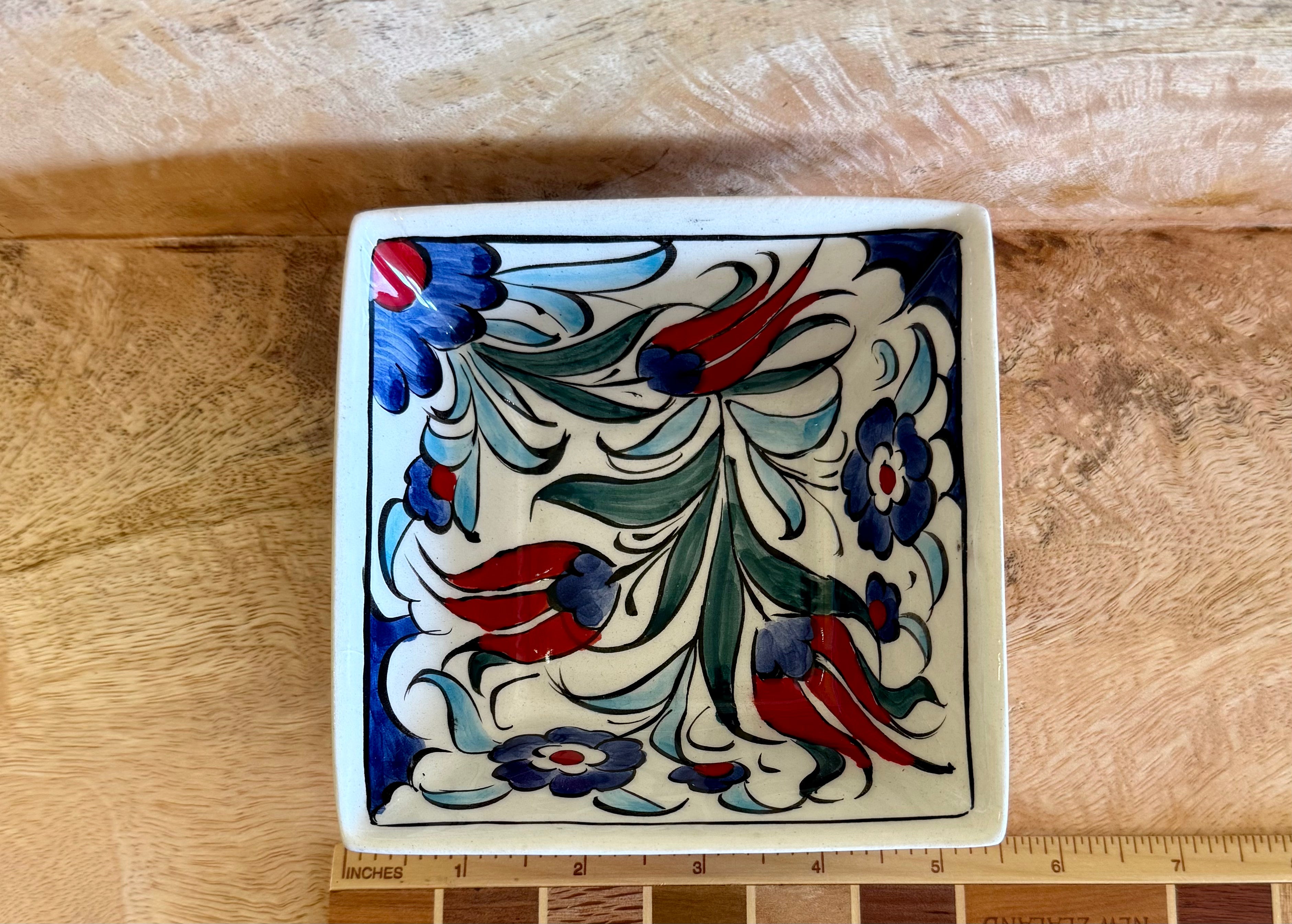 Handpainted Turkish Porcelain Square Bowl