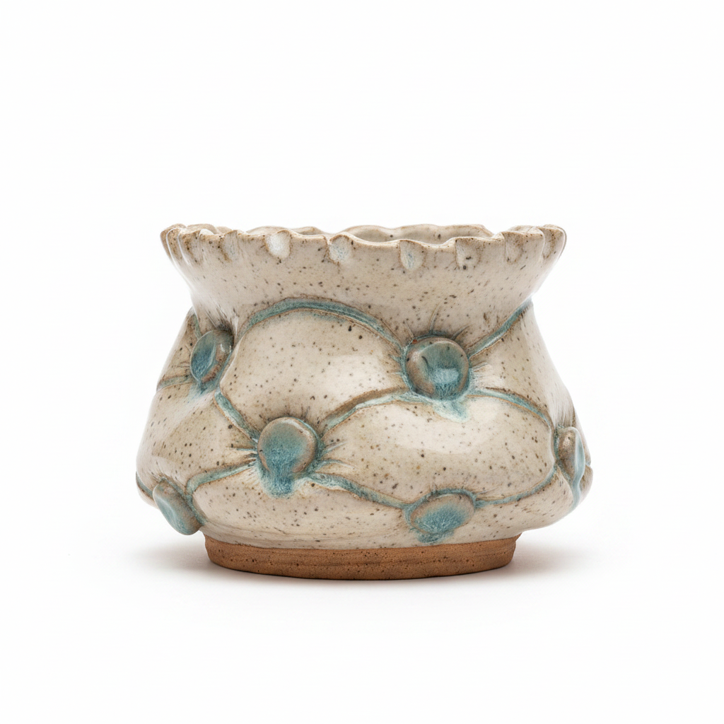 Ceramic vase with floral design on a wooden surface