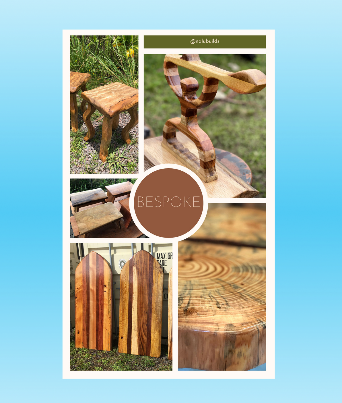 Collage of wooden furniture pieces with a 'Bespoke' label on a blue background